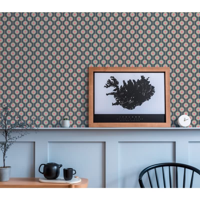 Retro-Tapete Kreismuster Dunkelblau Rosa Gelb - Vliestapete 70er Jahre AS-Creation (395371)