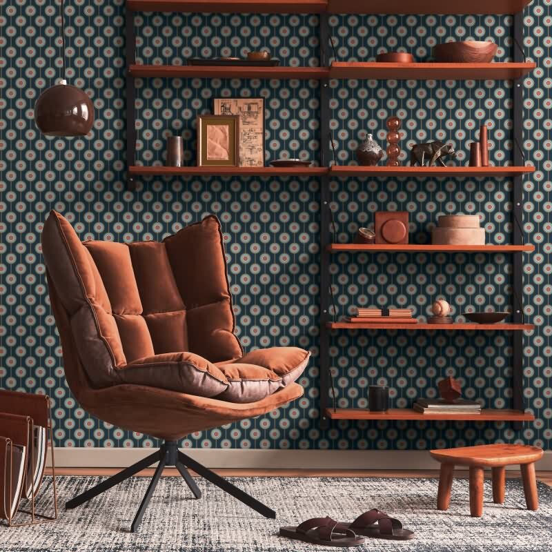 Retro-Tapete Kreismuster Dunkelblau Rosa Gelb - Vliestapete 70er Jahre AS-Creation (395371)