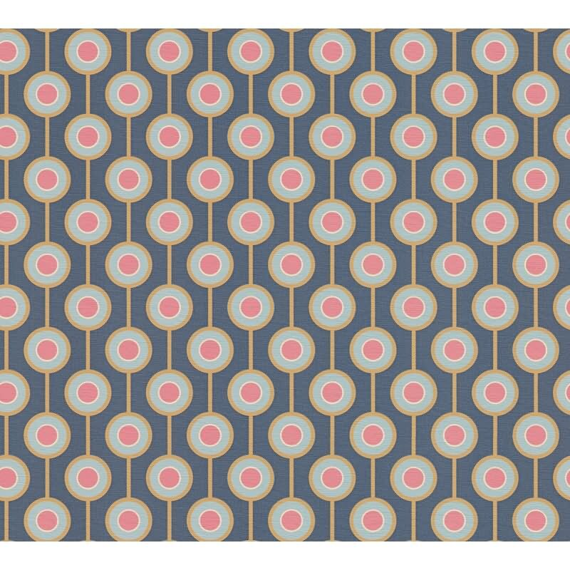 Retro-Tapete Kreismuster Dunkelblau Rosa Gelb - Vliestapete 70er Jahre AS-Creation (395371)