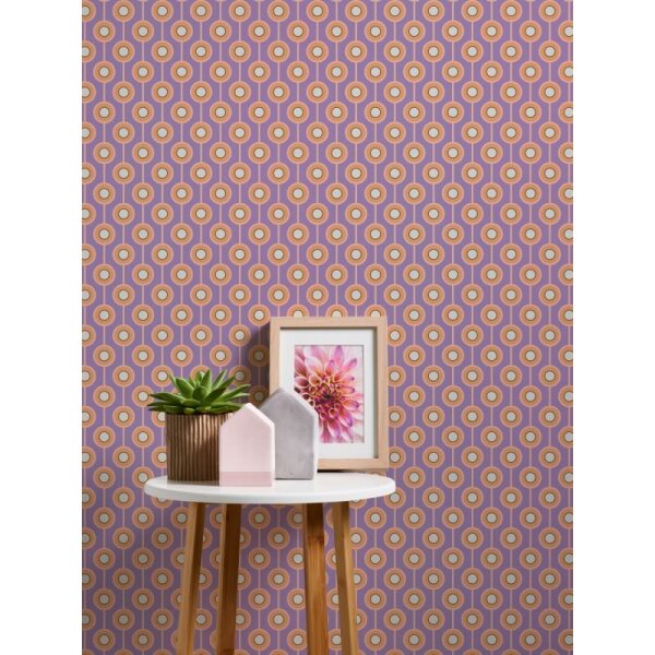 Retro Tapete Kreis Muster Lila Apricot Creme - Vlies Tapete 70er Design AS-Creation (395372)