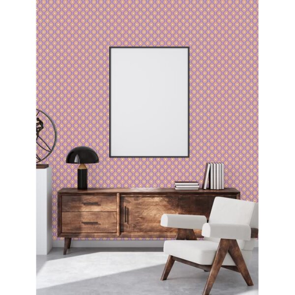 Retro Tapete Kreis Muster Lila Apricot Creme - Vlies Tapete 70er Design AS-Creation (395372)