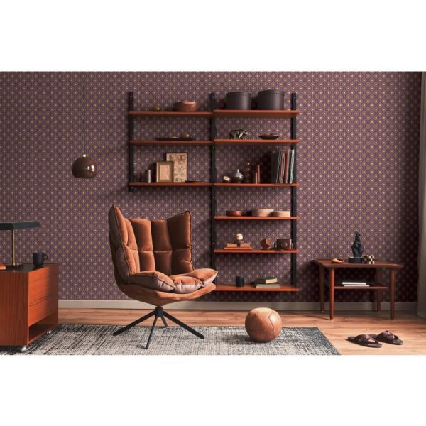 Retro Tapete Kreis Muster Lila Apricot Creme - Vlies Tapete 70er Design AS-Creation (395372)