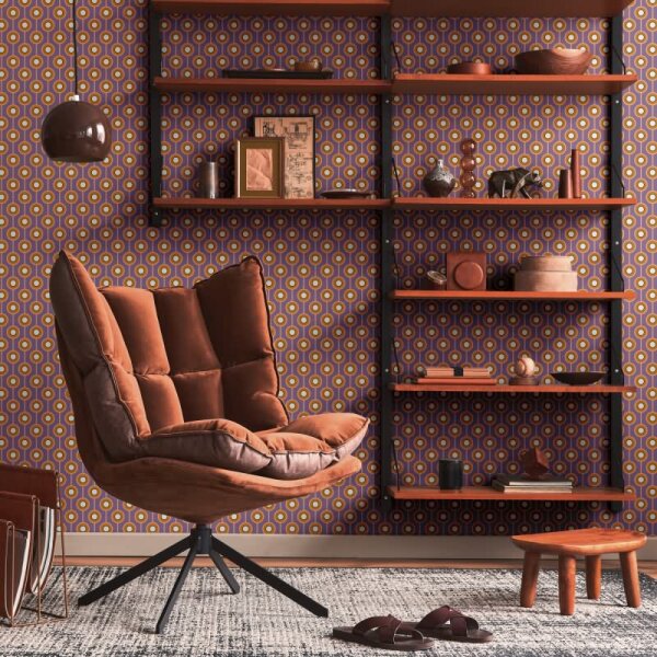 Retro Tapete Kreis Muster Lila Apricot Creme - Vlies Tapete 70er Design AS-Creation (395372)