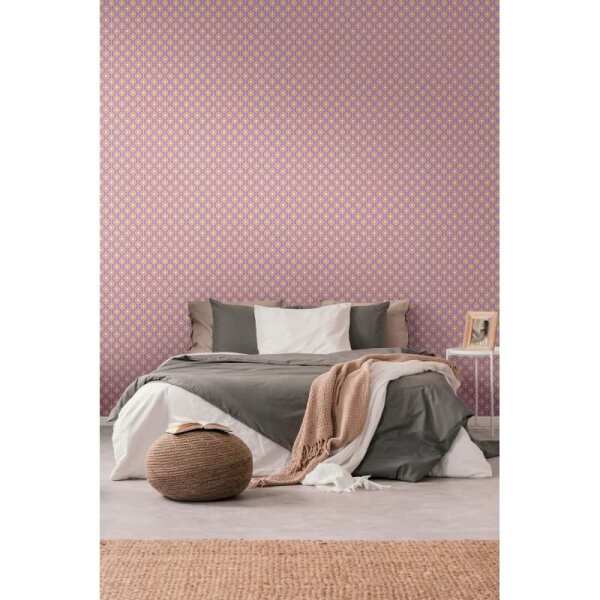 Retro Tapete Kreis Muster Lila Apricot Creme - Vlies Tapete 70er Design AS-Creation (395372)