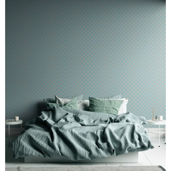 Retro Tapete Kreismuster Türkis Beige Weiß - Vlies Tapete 70er Jahre AS-Creation (395374)