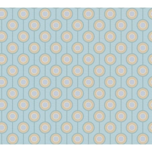 Retro Tapete Kreismuster Türkis Beige Weiß - Vlies Tapete 70er Jahre AS-Creation (395374)