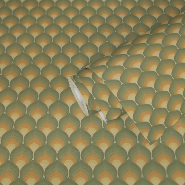 Retro-Tapete Wellenmuster Grün Beige Gelb - Geometrische Vliestapete 70er Stil AS-Creation (395381)