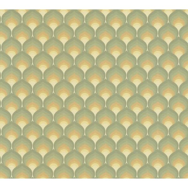 Retro-Tapete Wellenmuster Grün Beige Gelb - Geometrische Vliestapete 70er Stil AS-Creation (395381)