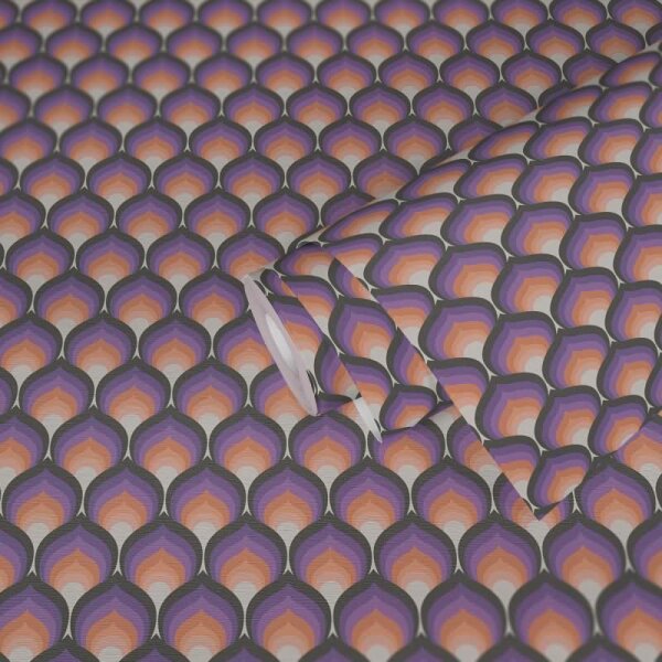 Retro-Tapete Wellen Muster Orange Lila Creme - Geometrische Vlies Tapete Schwarz-Weiß AS-Creation (395382)