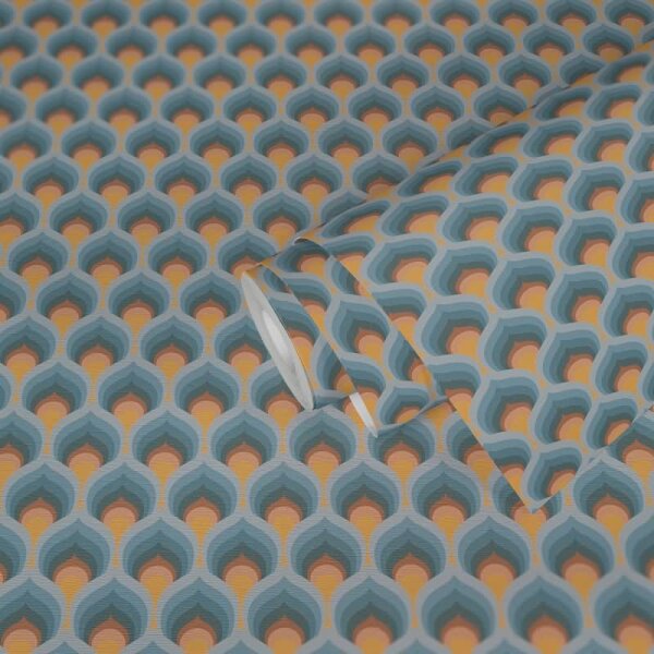 Retro-Tapete Wellenmuster Blau Braun Gelb Creme - Geometrische Vliestapete AS-Creation (395383)