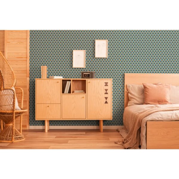 Retro-Tapete Wellenmuster Blau Braun Gelb Creme - Geometrische Vliestapete AS-Creation (395383)