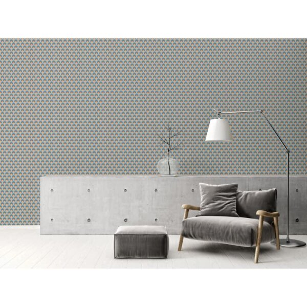Retro-Tapete Wellenmuster Blau Braun Gelb Creme - Geometrische Vliestapete AS-Creation (395383)