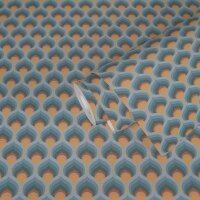 Retro-Tapete Wellenmuster Blau Braun Gelb Creme -...