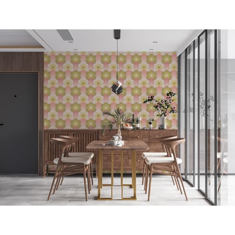 Retro-Blumen-Tapete Grün Rosa Beige - Mustertapete Wellenmuster - Vliestapete AS-Creation (395391)