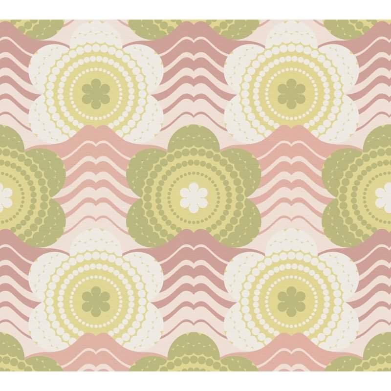 Retro-Blumen-Tapete Grün Rosa Beige - Mustertapete Wellenmuster - Vliestapete AS-Creation (395391)