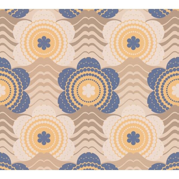 Retro-Blumen-Tapete Blau Gelb Beige - Muster Tapete Wellenmuster - Vliestapete AS-Creation (395392)