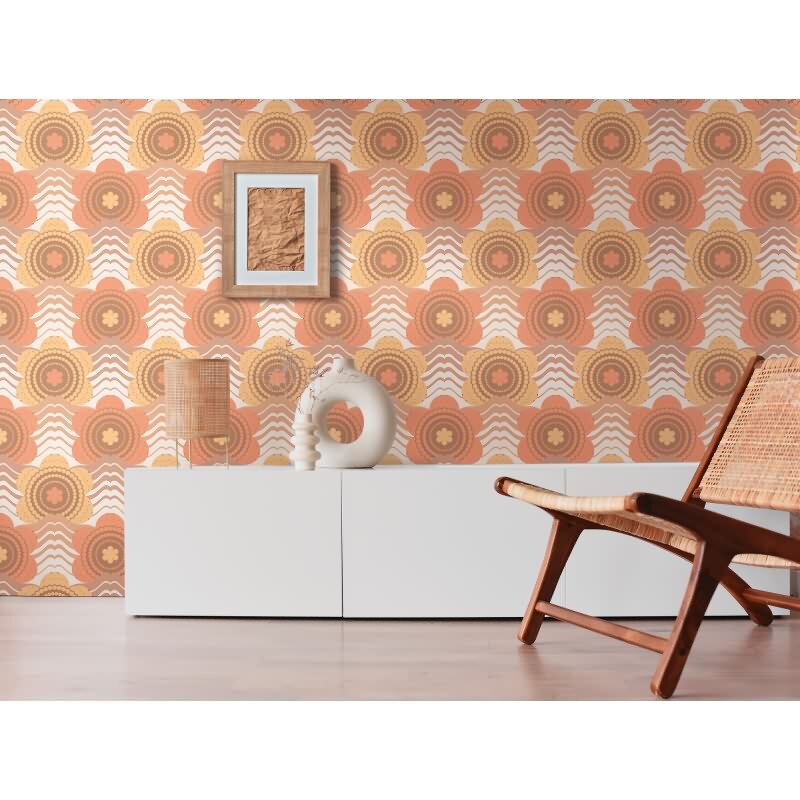 Retro-Blumen-Tapete Braun Orange Gelb Creme - Mustertapete Wellenoptik - Vliestapete AS-Creation (395393)
