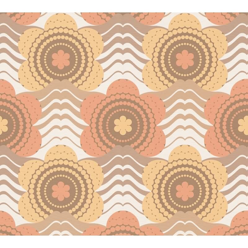 Retro-Blumen-Tapete Braun Orange Gelb Creme - Mustertapete Wellenoptik - Vliestapete AS-Creation (395393)