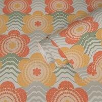 Retro-Blumen-Tapete Orange Gelb Gr&uuml;n Creme -...