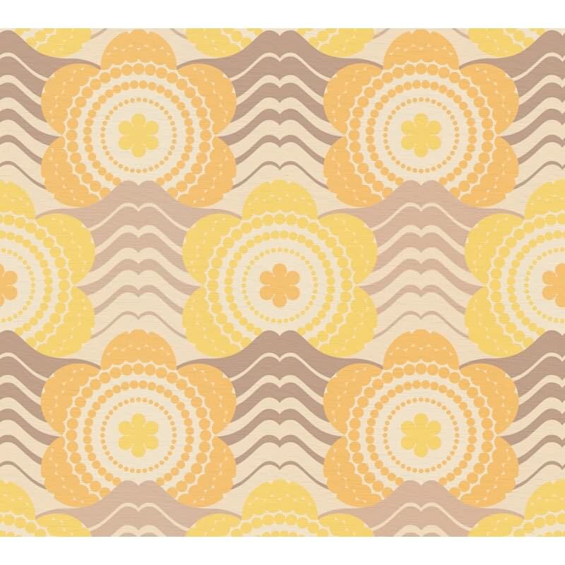 Retro Blumen-Tapete Gelb Orange Beige - Vlies Tapete mit Wellenmuster - Mustertapete AS-Creation (395395)