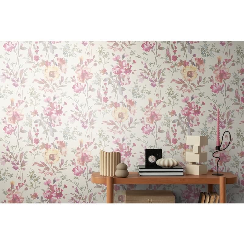 COSMOPOLITAN Vliestapete Blumentapete Weiß Rosa moderne florale Aquarell Tapete fürs Wohnzimmer livingwalls (790611)