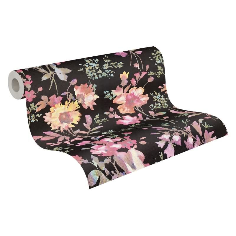 COSMOPOLITAN Vliestapete Blumen Schwarz Bunt moderne Aquarell Tapete floral Design livingwalls (790612)
