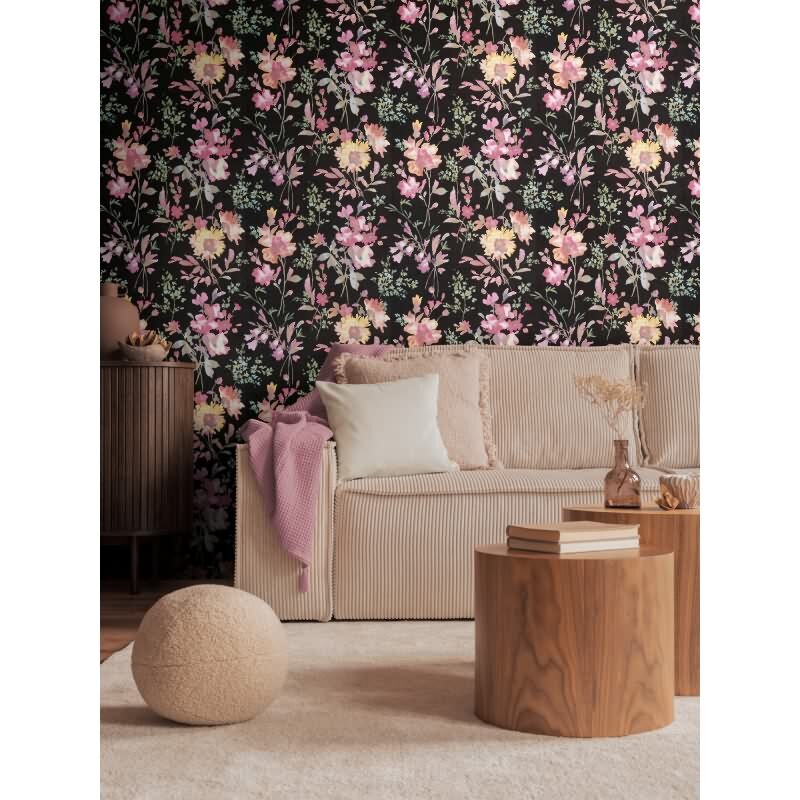 COSMOPOLITAN Vliestapete Blumen Schwarz Bunt moderne Aquarell Tapete floral Design livingwalls (790612)