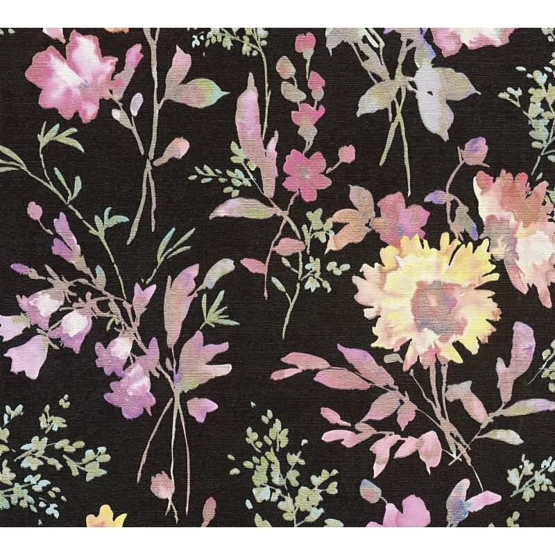 COSMOPOLITAN Vliestapete Blumen Schwarz Bunt moderne Aquarell Tapete floral Design livingwalls (790612)