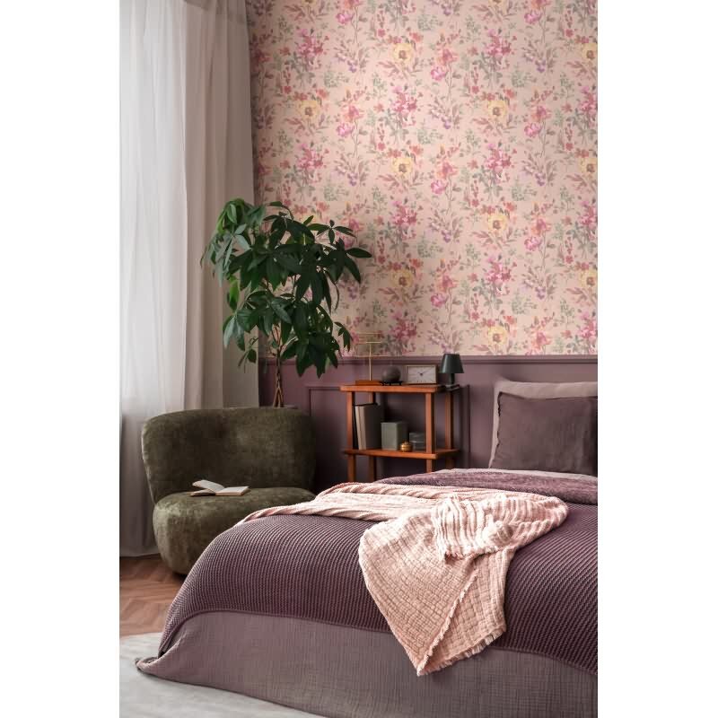 COSMOPOLITAN Vliestapete Blumen Rosa Pfirsich Aquarell Tapete fürs Schlafzimmer livingwalls (790613)