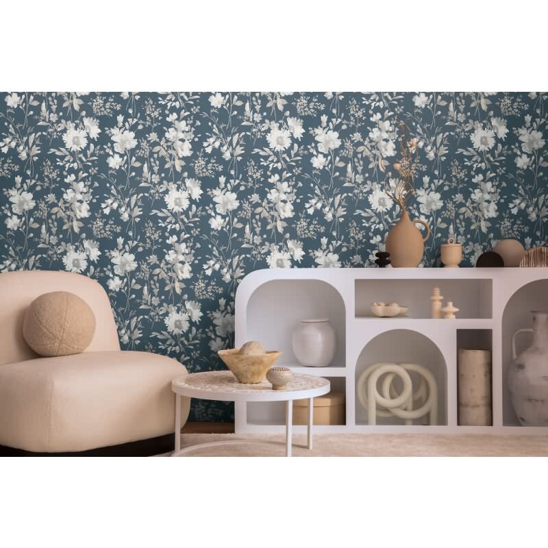 COSMOPOLITAN Vliestapete Aquarell Blaugrau Weiß moderne florale Blumentapete livingwalls (790615)
