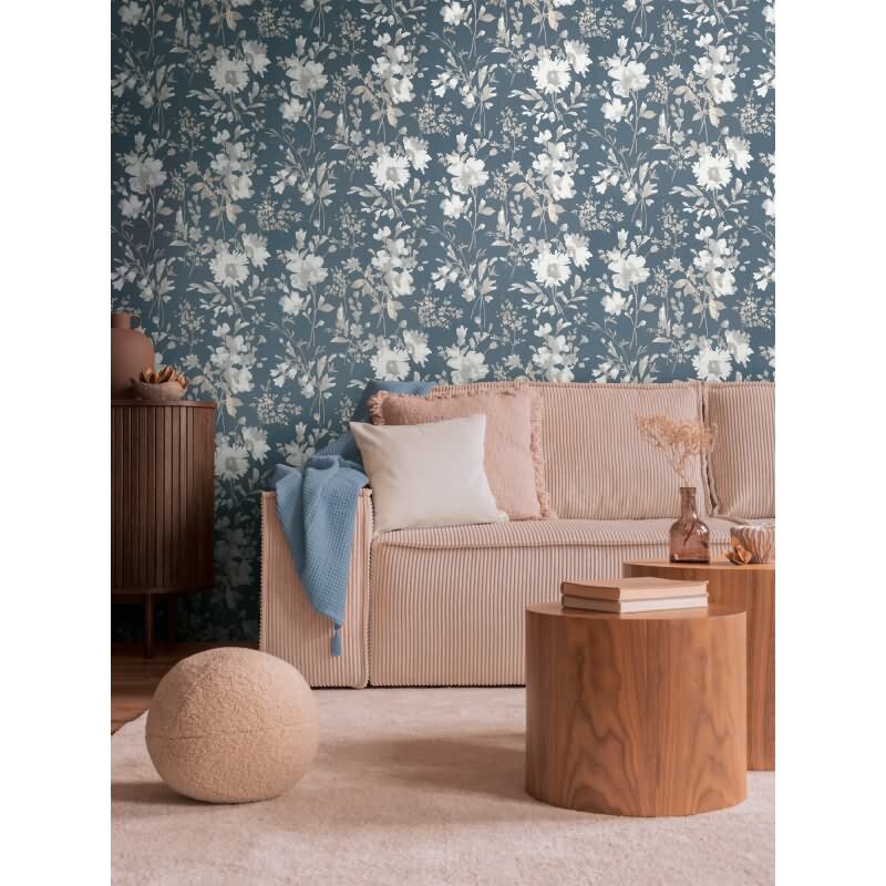 COSMOPOLITAN Vliestapete Aquarell Blaugrau Weiß moderne florale Blumentapete livingwalls (790615)