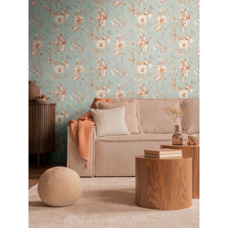 COSMOPOLITAN Vliestapete Blumen Apricot Blau Vintage Aquarell Tapete Pastell livingwalls (790616)