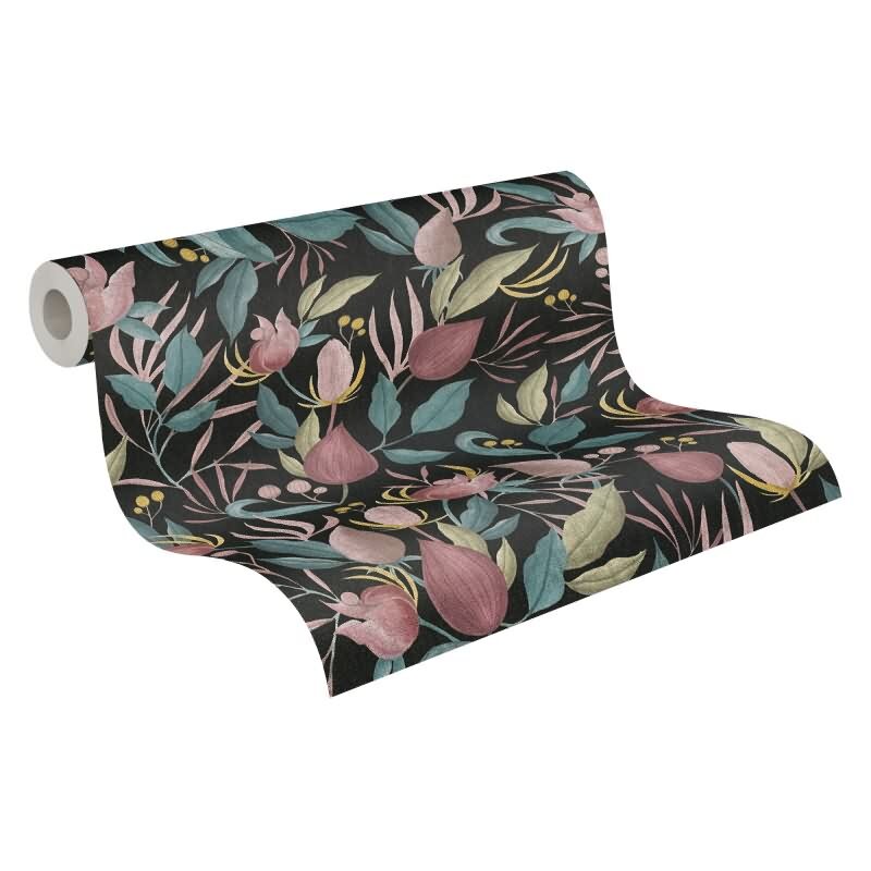 COSMOPOLITAN Vliestapete Blüten Schwarz Rosa moderne botanische Tapete Design livingwalls (790622)