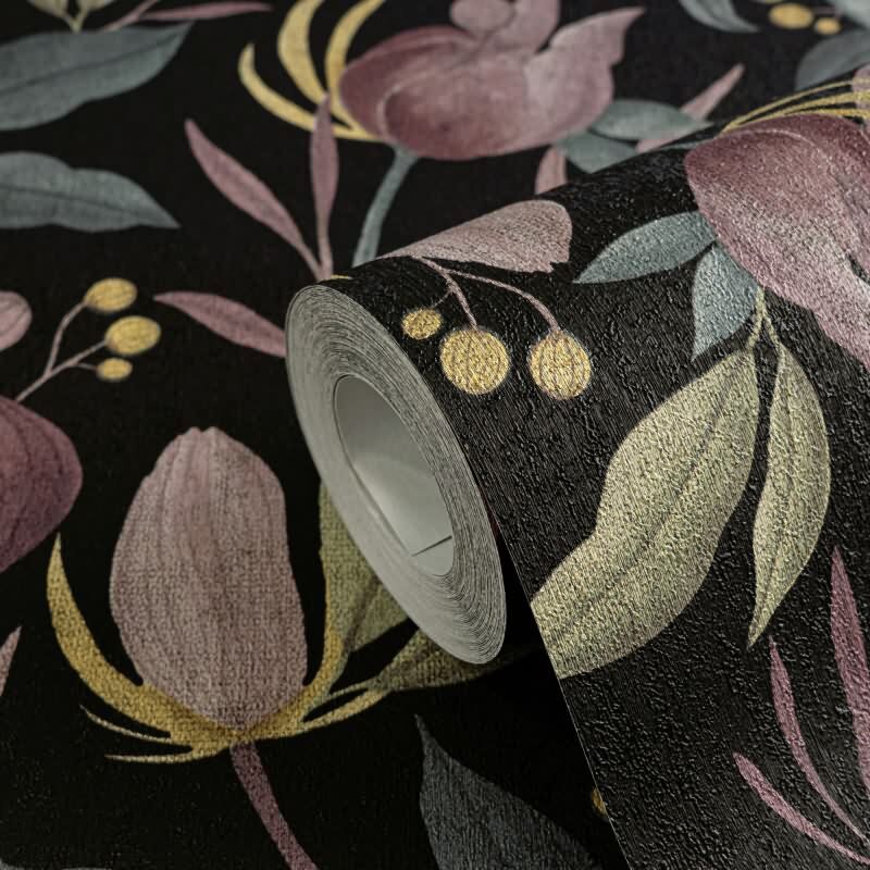 COSMOPOLITAN Vliestapete Blüten Schwarz Rosa moderne botanische Tapete Design livingwalls (790622)