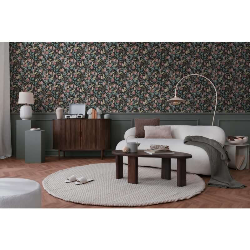 COSMOPOLITAN Vliestapete Blüten Schwarz Rosa moderne botanische Tapete Design livingwalls (790622)