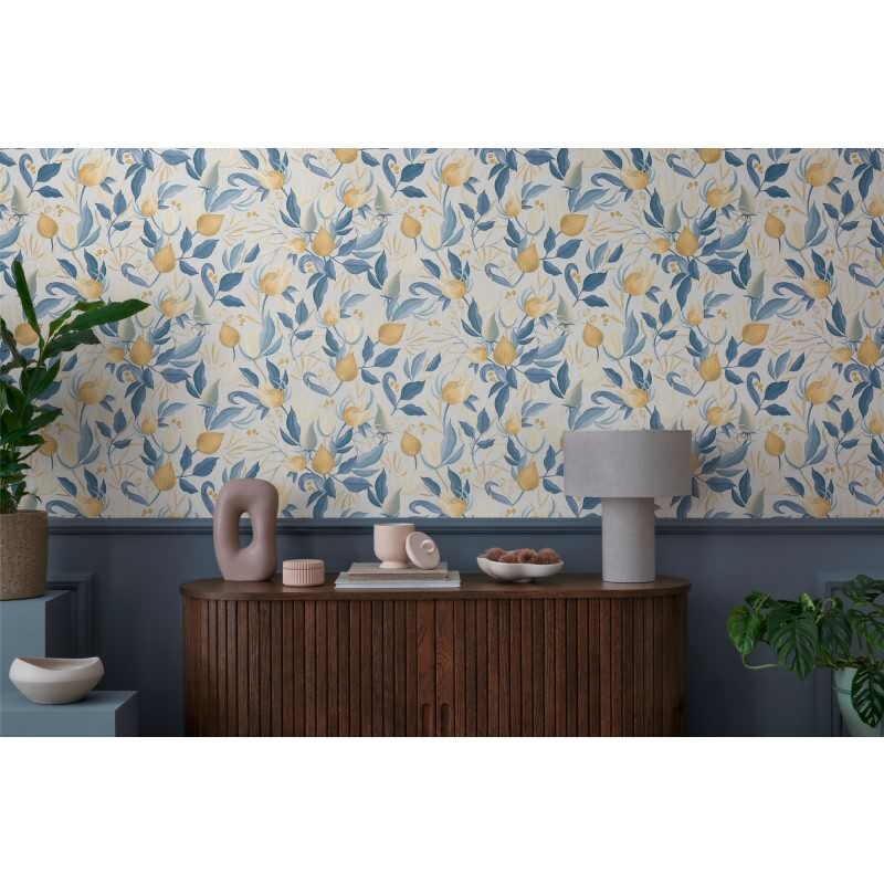 COSMOPOLITAN Vliestapete Blumentapete Weiß Blau Gelb moderne florale Tapete für die Küche livingwalls (790626)