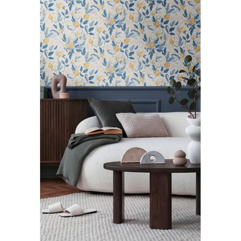 COSMOPOLITAN Vliestapete Blumentapete Weiß Blau Gelb moderne florale Tapete für die Küche livingwalls (790626)