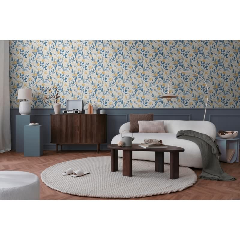 COSMOPOLITAN Vliestapete Blumentapete Weiß Blau Gelb moderne florale Tapete für die Küche livingwalls (790626)