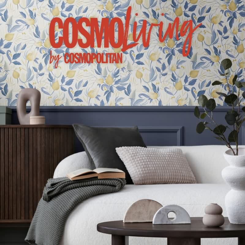 COSMOPOLITAN Vliestapete Blumentapete Weiß Blau Gelb moderne florale Tapete für die Küche livingwalls (790626)