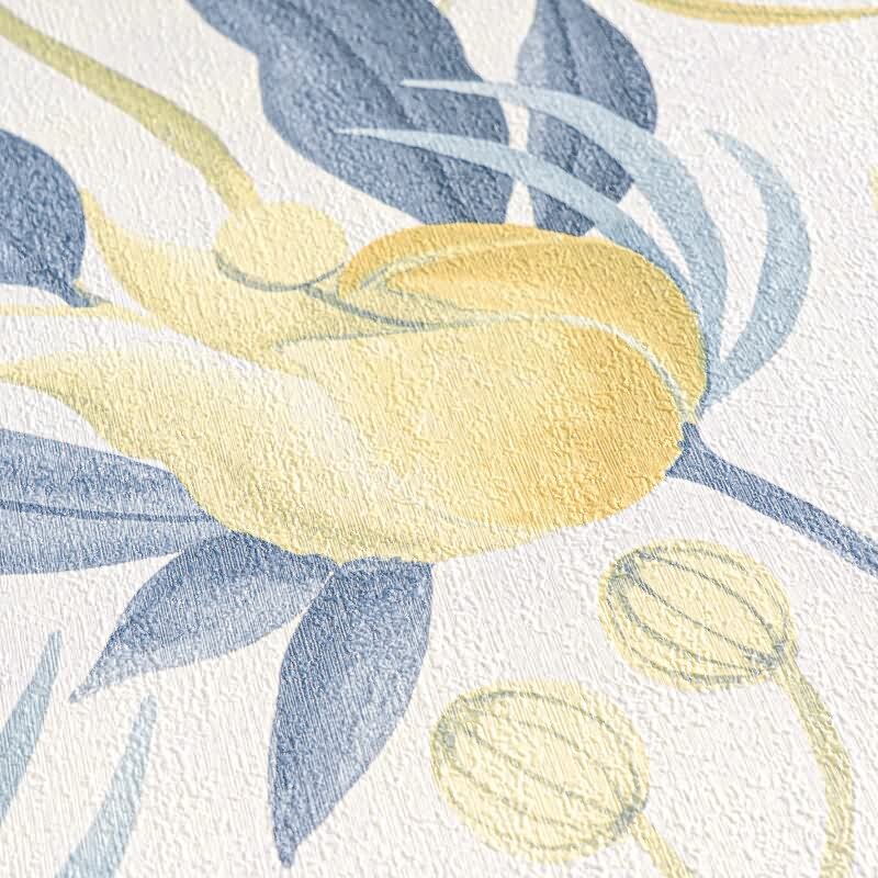 COSMOPOLITAN Vliestapete Blumentapete Weiß Blau Gelb moderne florale Tapete für die Küche livingwalls (790626)