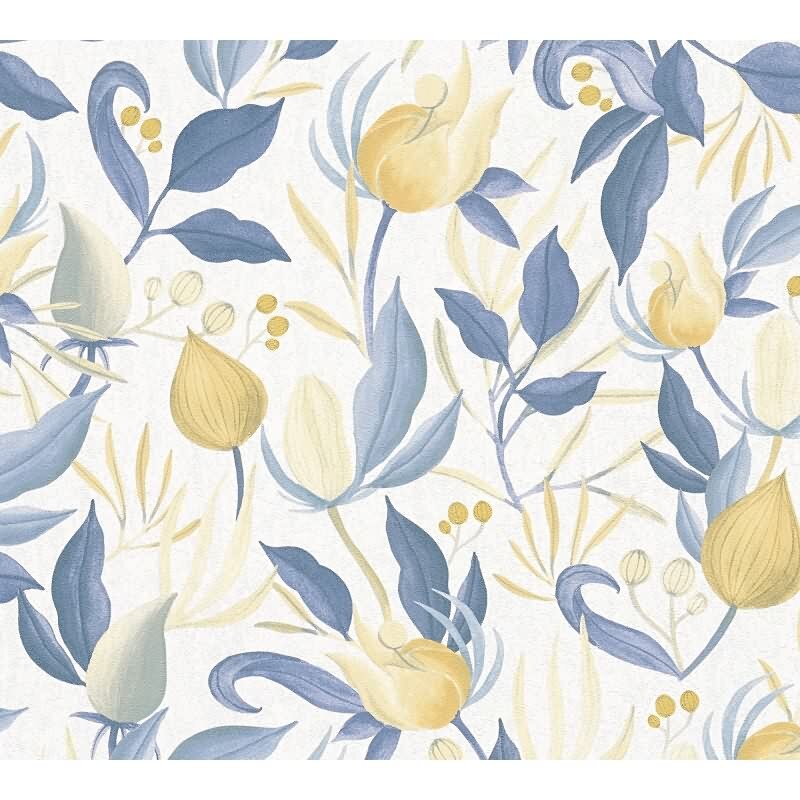 COSMOPOLITAN Vliestapete Blumentapete Weiß Blau Gelb moderne florale Tapete für die Küche livingwalls (790626)
