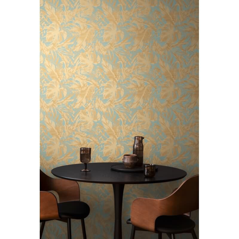 COSMOPOLITAN Vliestapete Dschungel Blau Gold natürliche botanische Tapete livingwalls (790632)