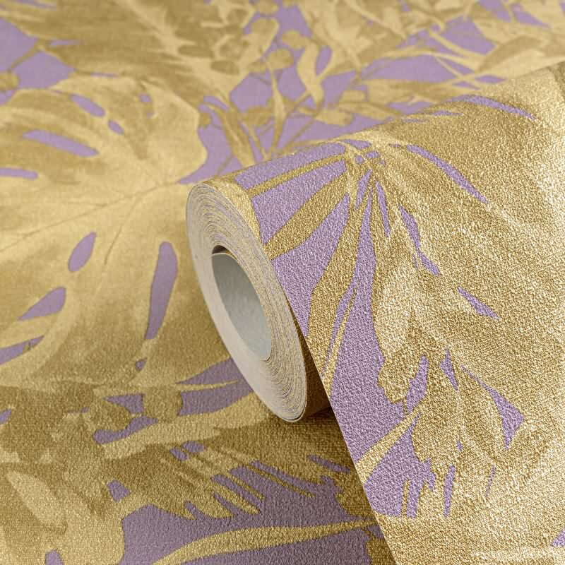 COSMOPOLITAN Vliestapete Palmenblatt Lila Gold botanische Dschungel Tapete livingwalls (790633)