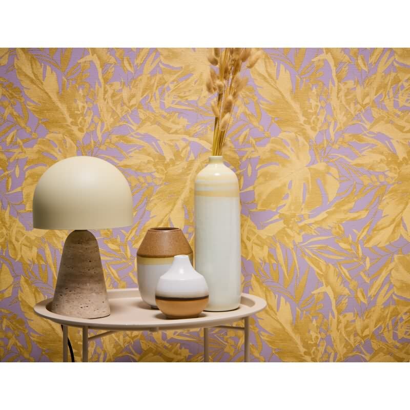 COSMOPOLITAN Vliestapete Palmenblatt Lila Gold botanische Dschungel Tapete livingwalls (790633)