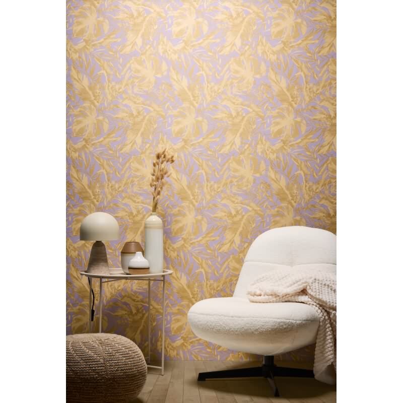 COSMOPOLITAN Vliestapete Palmenblatt Lila Gold botanische Dschungel Tapete livingwalls (790633)