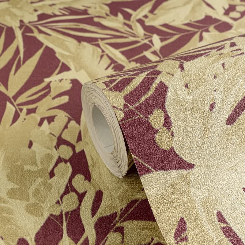 COSMOPOLITAN Vliestapete Dschungel Bordeaux Rot Goldbeige moderne Muster Tapete livingwalls (790635)