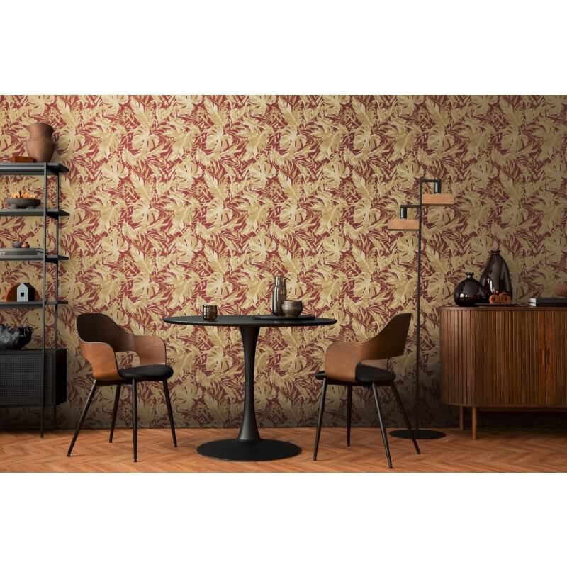 COSMOPOLITAN Vliestapete Dschungel Bordeaux Rot Goldbeige moderne Muster Tapete livingwalls (790635)