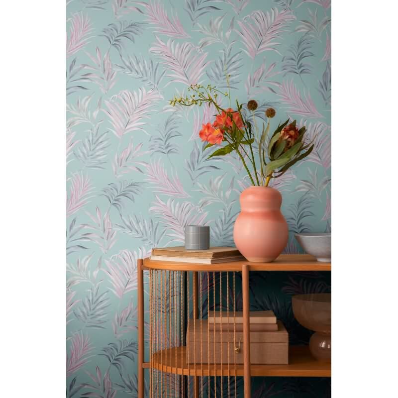 COSMOPOLITAN Vliestapete Türkis Rosa florale Blätter Tapete fürs Wohnzimmer livingwalls (791082)