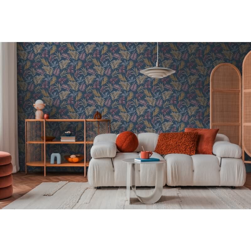 COSMOPOLITAN Vliestapete Palmen-Blätter Blau Gelb Rosa tropische Tapete für die Küche livingwalls (791085)