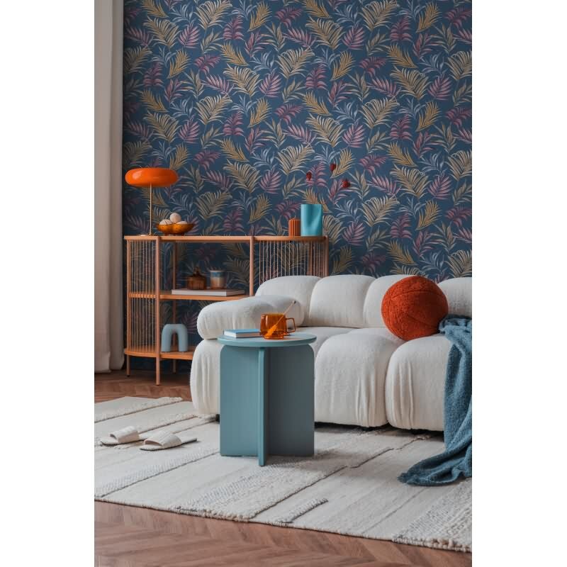 COSMOPOLITAN Vliestapete Palmen-Blätter Blau Gelb Rosa tropische Tapete für die Küche livingwalls (791085)